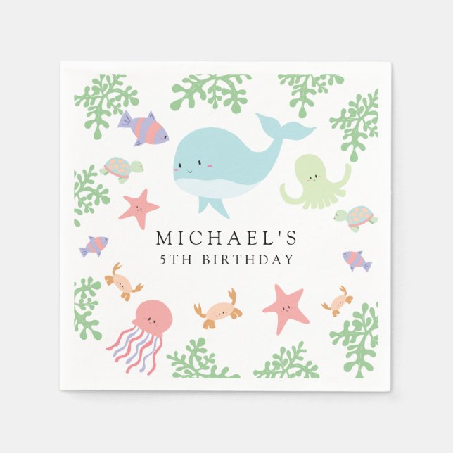 Under the Sea Birthday Cute Kawaii Ocean Beach  Napkins (Front)