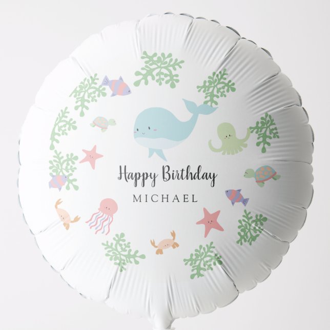 Under the Sea Birthday Cute Kawaii Pastel Party Balloon (Front)