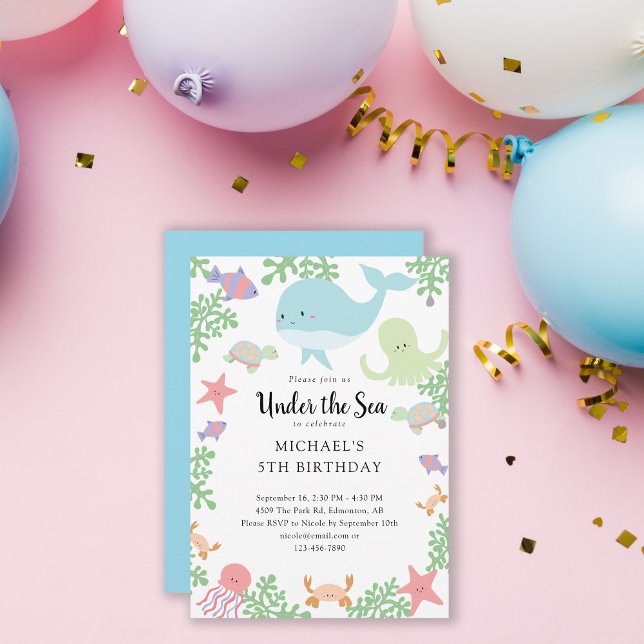 Under the Sea Birthday Cute Pastel Ocean Whale Invitation (Creator Uploaded)