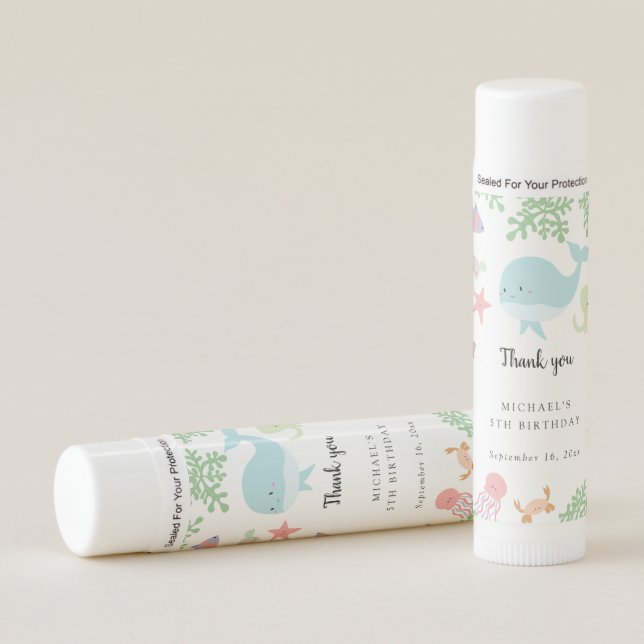 Under the Sea Birthday Cute Pastel Thank you  Lip Balm (Front)