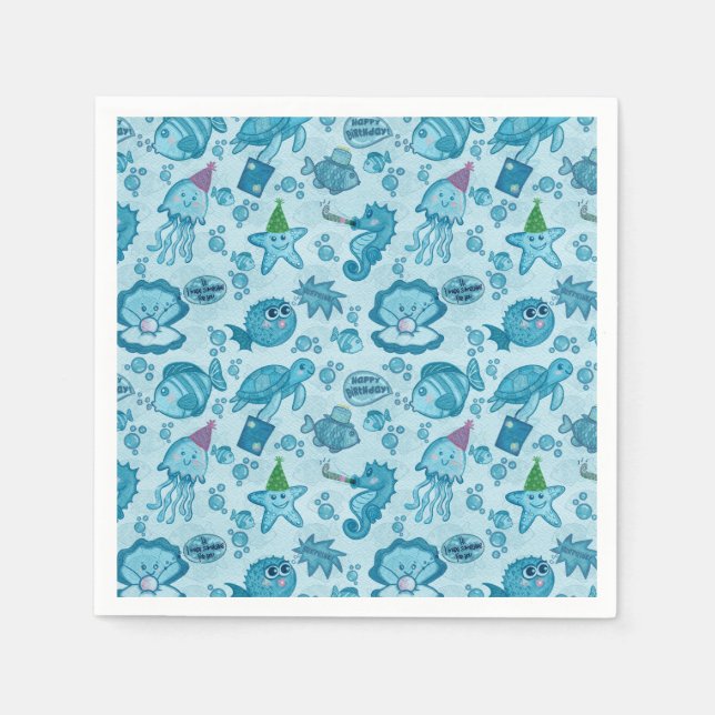 Under the Sea Birthday Gift Wrap Napkins (Front)
