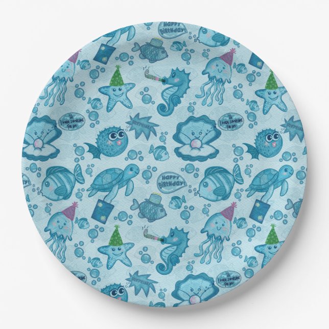 Under the Sea Birthday Gift Wrap Paper Plates (Front)