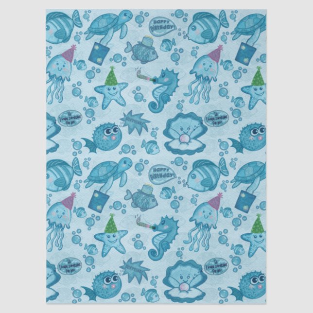 Under the Sea Birthday Gift Wrap Tissue Paper (Front)