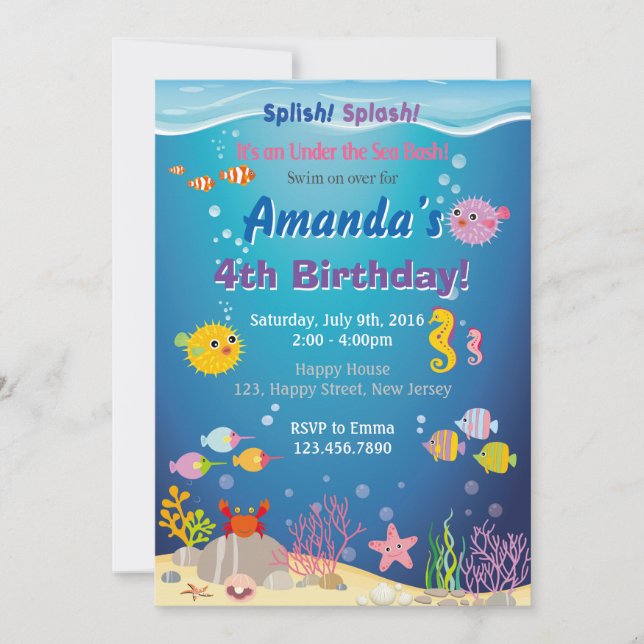 Under The Sea Birthday Invitation (Front)