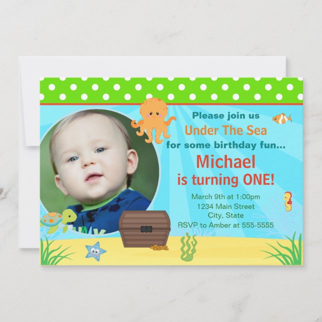 Under The Sea Birthday Invitation 5x7 Photo Card (Front)