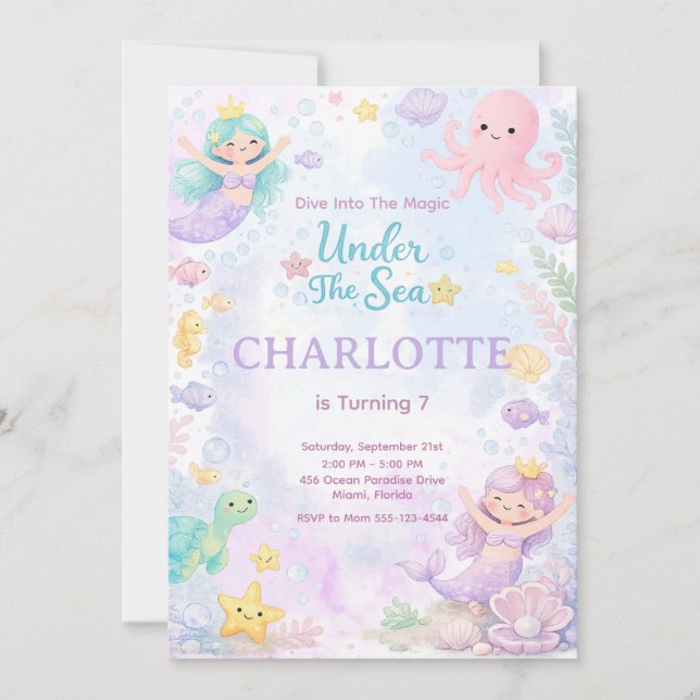 Under The Sea Birthday Invitation Editable (Front)