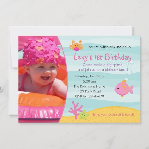 Under The Sea Birthday Invitation Girls with Photo