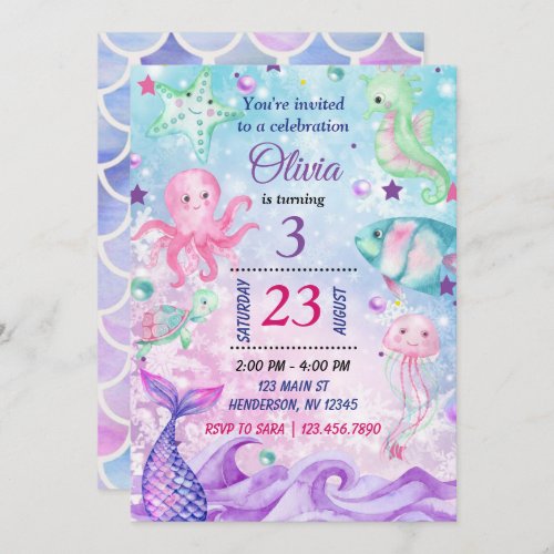 Under the Sea Birthday Invitation Mermaid Invite