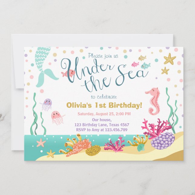 Under the Sea Birthday Invitation Mermaid Purple (Front)
