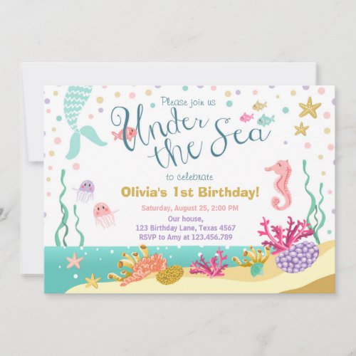 Under the Sea Birthday Invitation Mermaid Purple