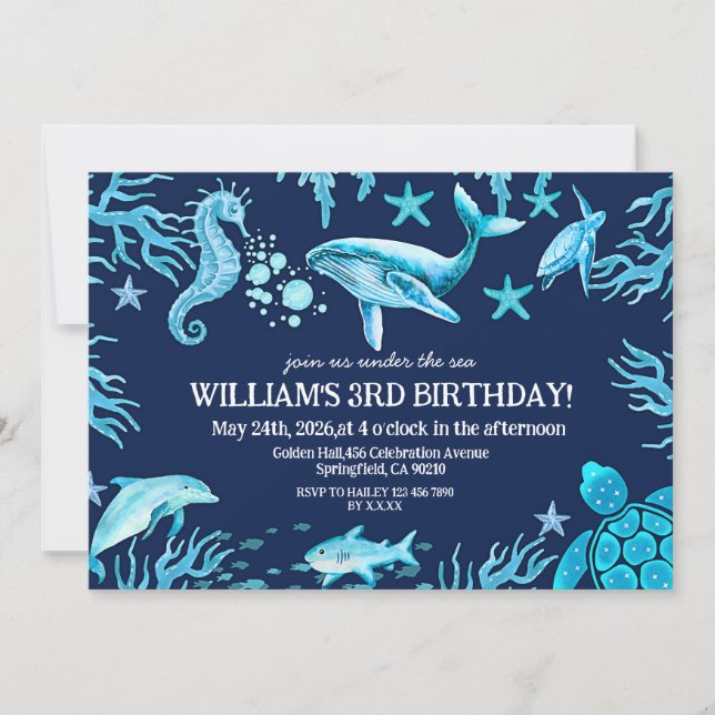 Under the Sea birthday invitation, ocean boy  Invitation (Front)