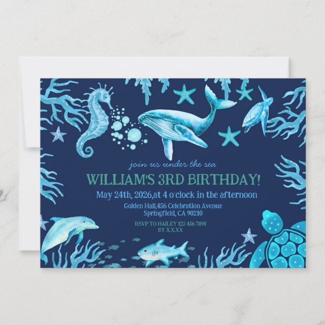 Under the Sea birthday invitation, ocean boy  Invitation (Front)