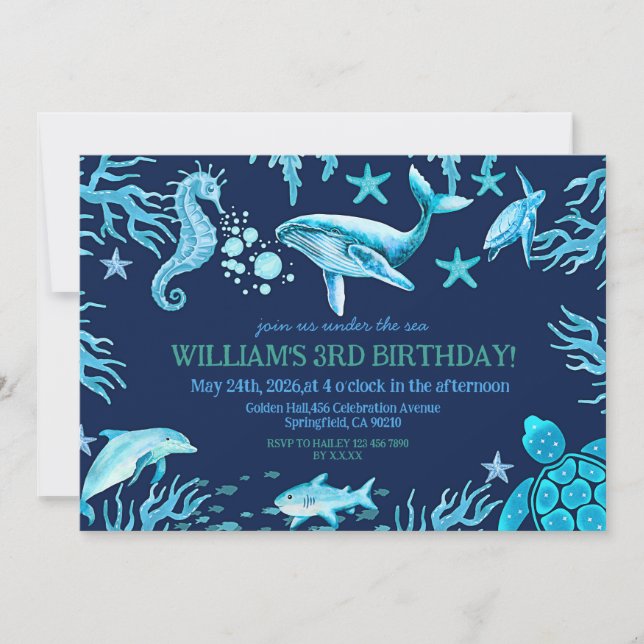 Under the Sea birthday invitation, ocean boy  Invitation (Front)