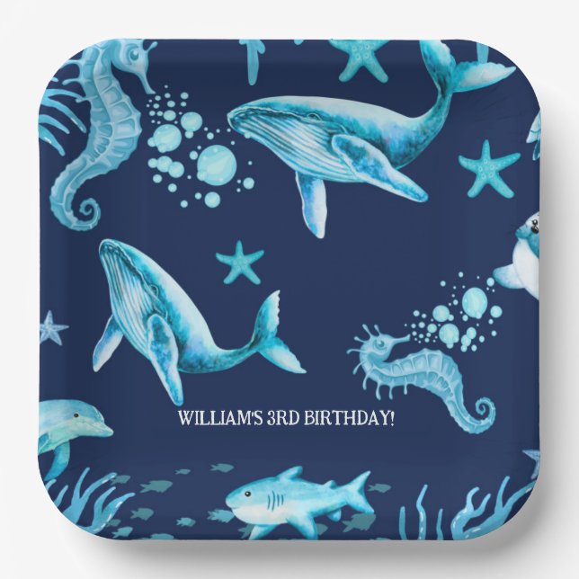 Under the Sea birthday invitation, ocean boy  Paper Plates (Front)
