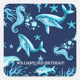 Under the Sea birthday invitation, ocean boy  Square Sticker