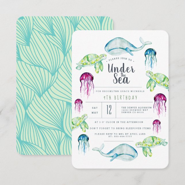 Under The Sea Birthday | Ocean Animals Watercolor Invitation (Front/Back)