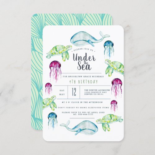 Under The Sea Birthday  Ocean Animals Watercolor Invitation