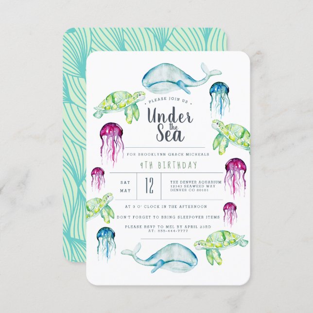Under The Sea Birthday | Ocean Animals Watercolor Invitation (Front/Back)