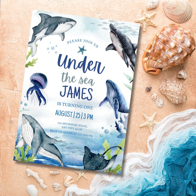 Under The Sea Birthday Ocean Animals Whale Shark Invitation (Creator Uploaded)