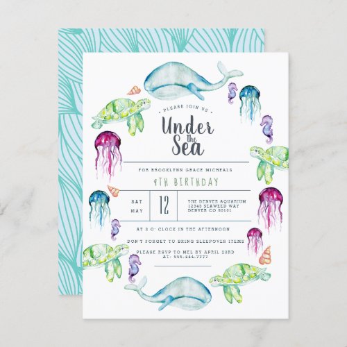 Under The Sea Birthday  Ocean Critter Watercolor Invitation