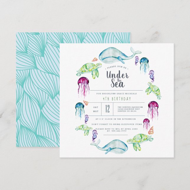 Under The Sea Birthday | Ocean Critter Watercolor Invitation (Front/Back)