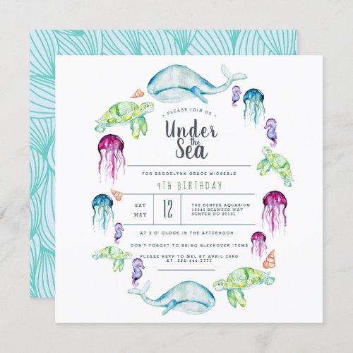 Under The Sea Birthday  Ocean Critter Watercolor Invitation