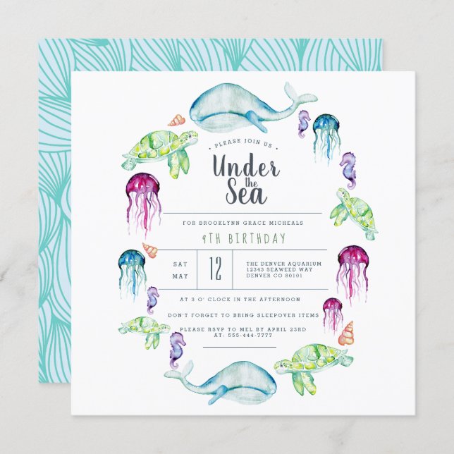 Under The Sea Birthday | Ocean Critter Watercolor Invitation (Front/Back)