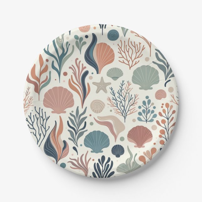 Under the Sea Birthday, Ocean Whispers Pattern Paper Plates (Front)