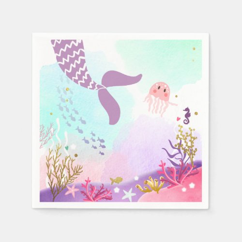 Under the Sea Birthday Paper Napkin Mermaid Pink
