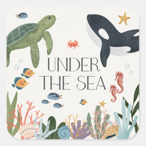 Under The Sea Birthday Party Envelope Favor Square Sticker