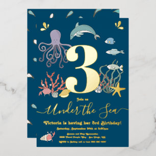 Under the Sea Birthday Party Foil Invitation