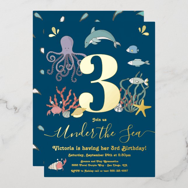 Under the Sea Birthday Party Foil Invitation (Front/Back)