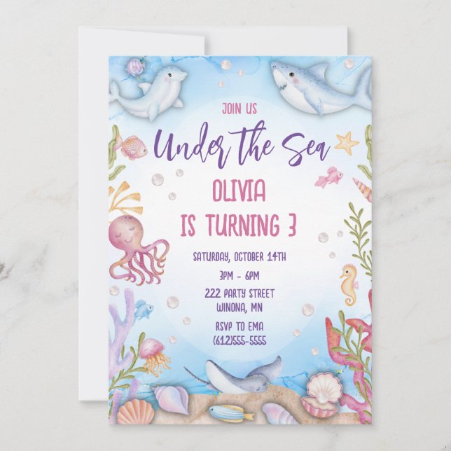 Under the Sea Birthday Party Invitation (Front)