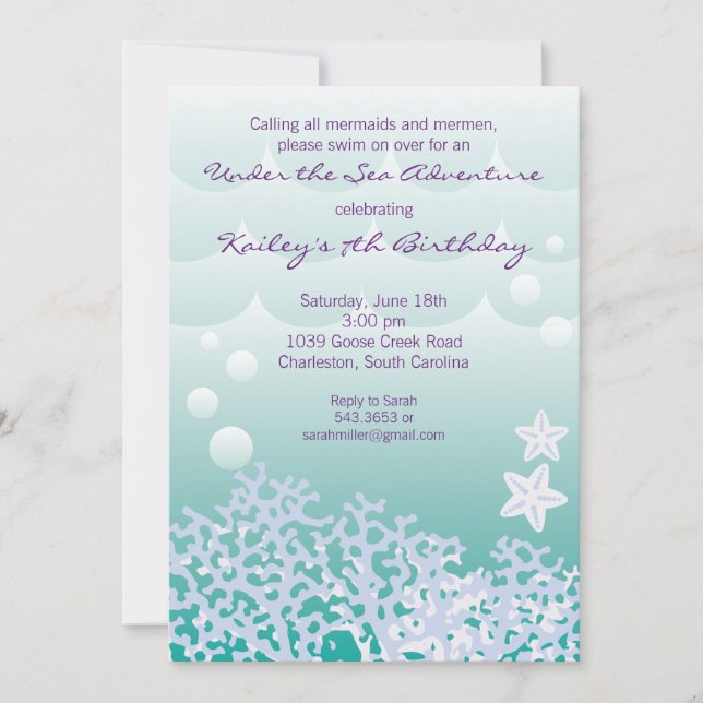 Under the Sea Birthday Party Invitation (Aqua) (Front)