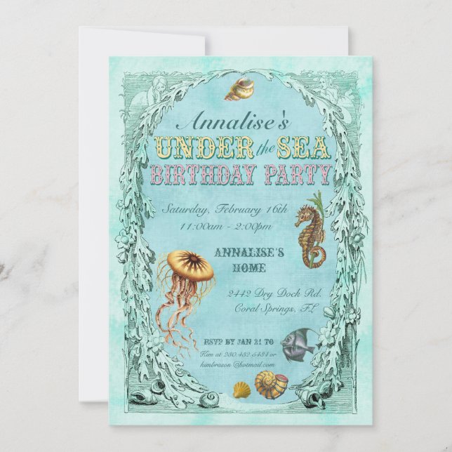 Under the Sea Birthday Party Invitation - Pink (Front)