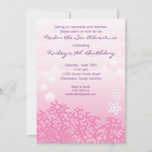 Under the Sea Birthday Party Invitation (Pink)