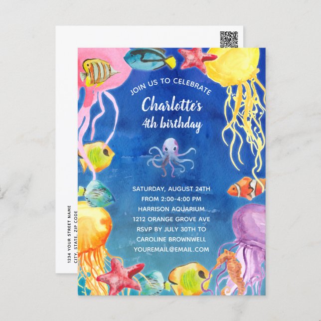 Under the Sea Birthday Party Invitation Postcard (Front/Back)