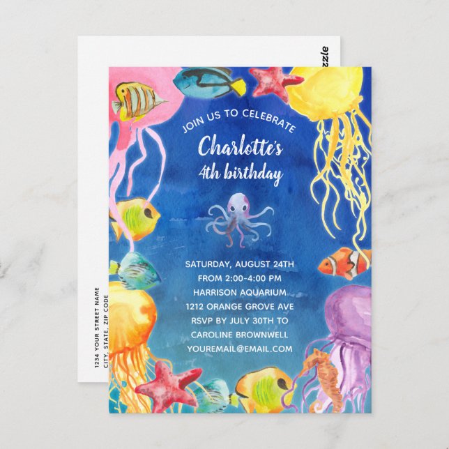 Under the Sea Birthday Party Invitation Postcard (Front/Back)
