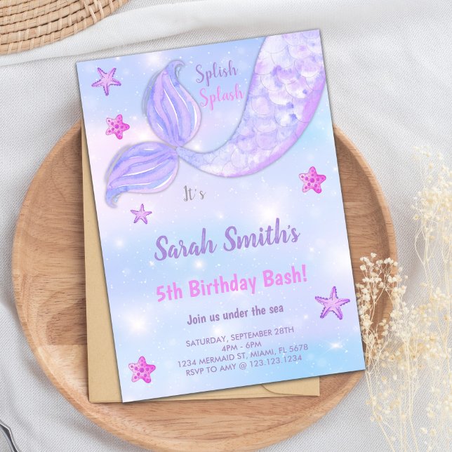 Under the Sea Birthday Party Invitations (Mermaid Birthday Invitations under the sea)