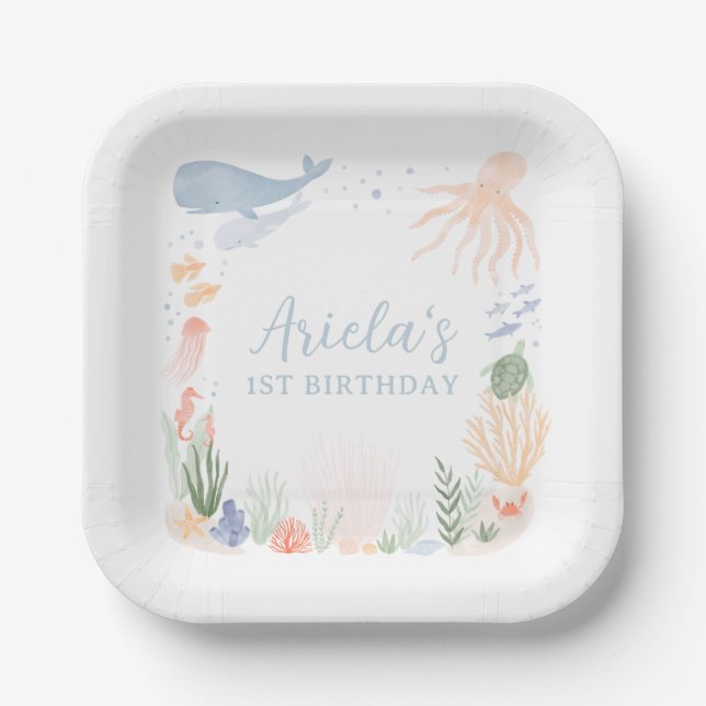Under the Sea Birthday Party Paper Plates (Front)
