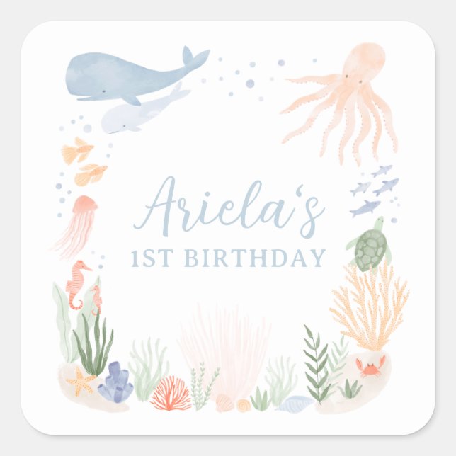 Under the Sea Birthday Party Square Sticker (Front)