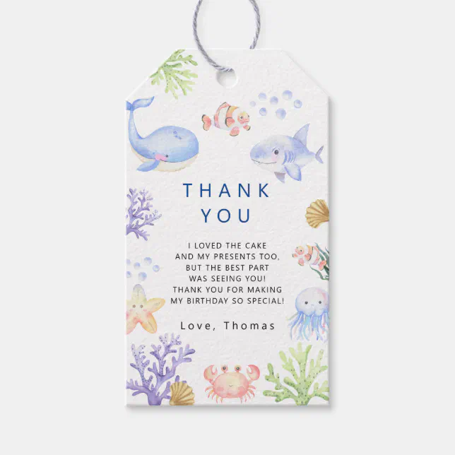 Under the sea birthday party thank you gift tags | Zazzle