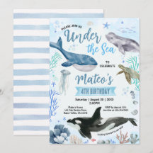 Under The Sea Birthday Party Watercolor Hand Drawn