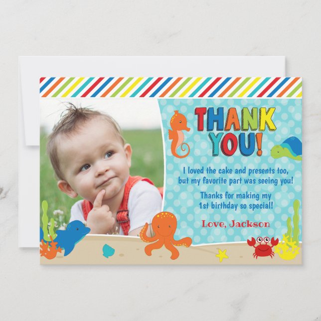 Under the Sea Birthday Thank You Card with Photo (Front)