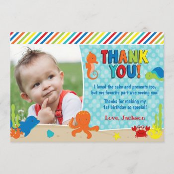 Under The Sea Birthday Thank You Card With Photo by PuggyPrints at Zazzle