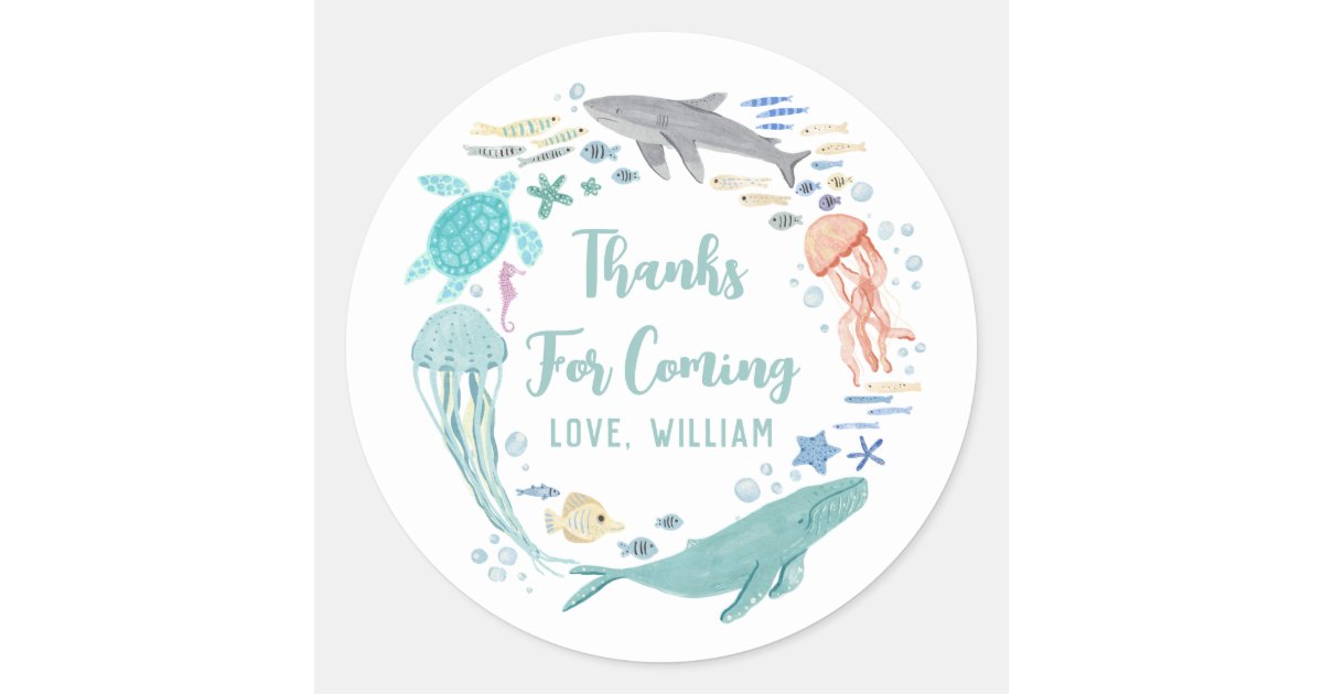Under The Sea Birthday Thank You Classic Round Sticker | Zazzle