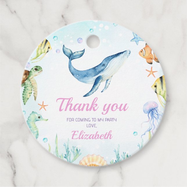 Under the Sea Birthday Thank You Round Tag (Front)
