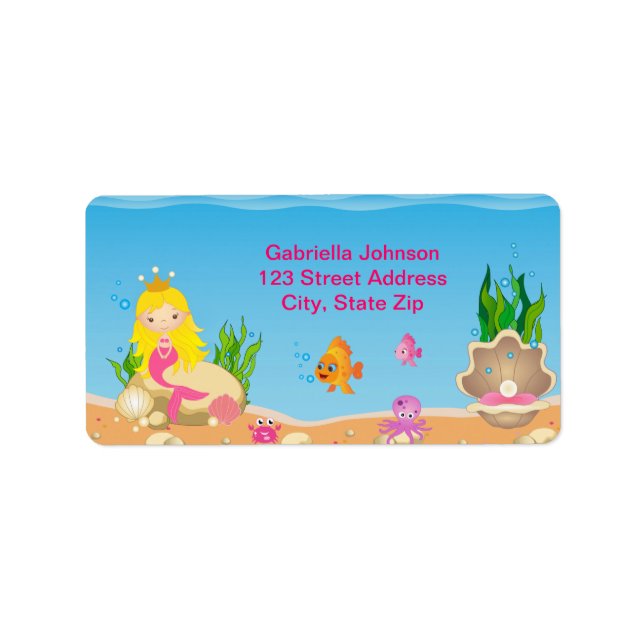 Under the Sea Blonde Mermaid Address Label (Front)