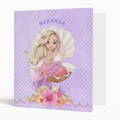 Under the Sea Blonde Mermaid and Sea Shell 3 Ring Binder