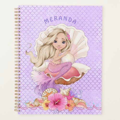 Under the Sea Blonde Mermaid and Sea Shell Planner